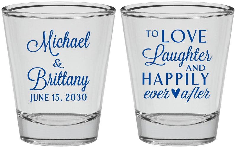 Personalized Wedding Shot Glasses - Love Laughter Happily | 432