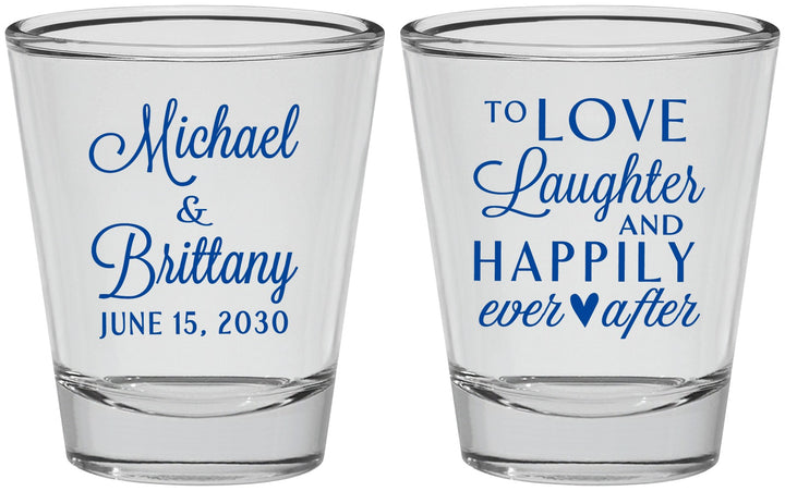 Personalized Wedding Shot Glasses - Love Laughter Happily | 432