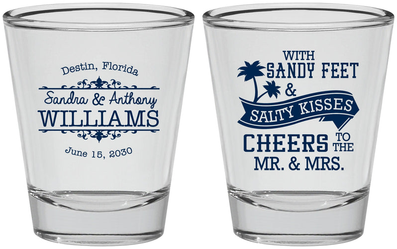 Personalized Wedding Shot Glasses - Sandy Feet Salty Kisses | 434