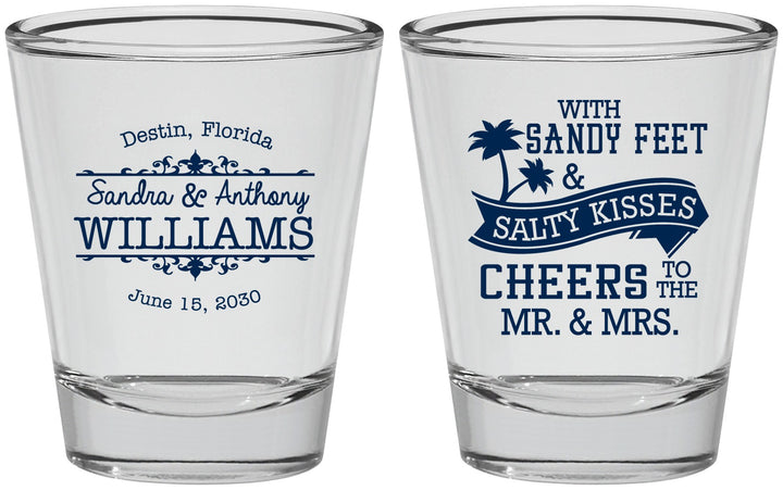 Personalized Wedding Shot Glasses - Sandy Feet Salty Kisses | 434