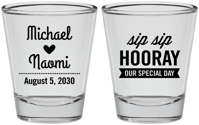 Personalized Wedding Shot Glasses - Sip Sip Hooray | 437