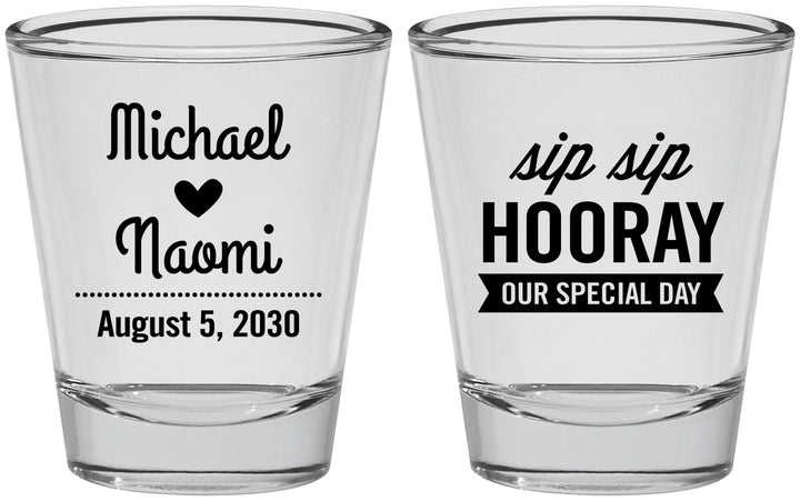 Personalized Wedding Shot Glasses - Sip Sip Hooray | 437
