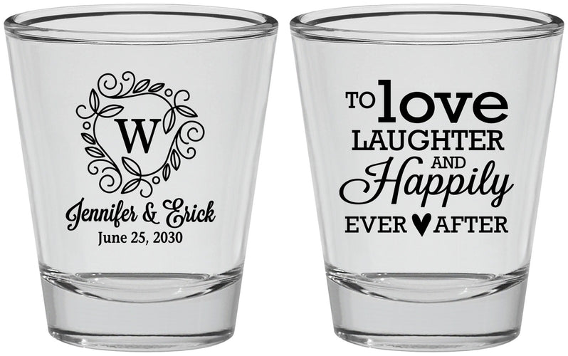 Personalized Wedding Shot Glasses - Love Laughter Happily | 461