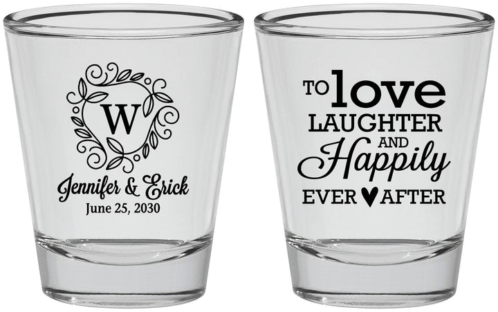 Personalized Wedding Shot Glasses - Love Laughter Happily | 461