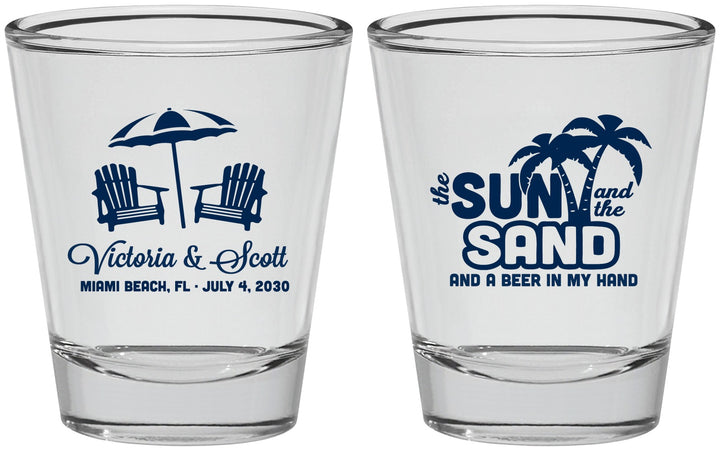 Personalized Wedding Shot Glasses - Sun Sand Drink In My Hand | 479