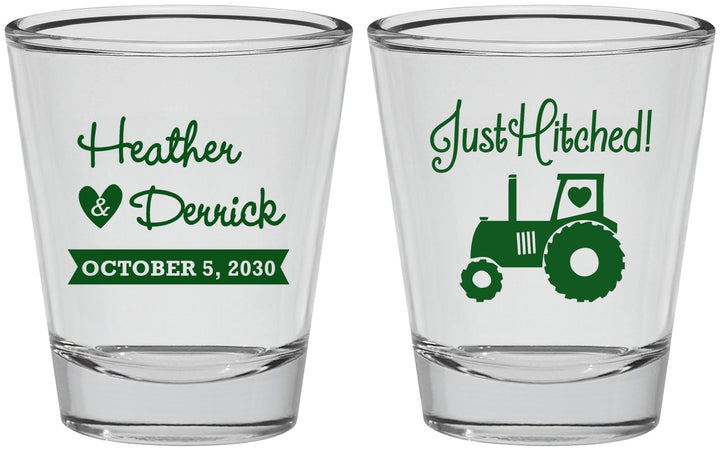 Personalized Wedding Shot Glasses - Just Hitched Tractor | 482