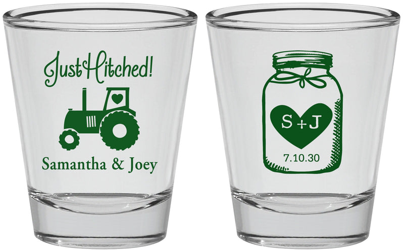 Personalized Wedding Shot Glasses - Just Hitched Mason Jar | 483