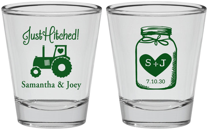 Personalized Wedding Shot Glasses - Just Hitched Mason Jar | 483