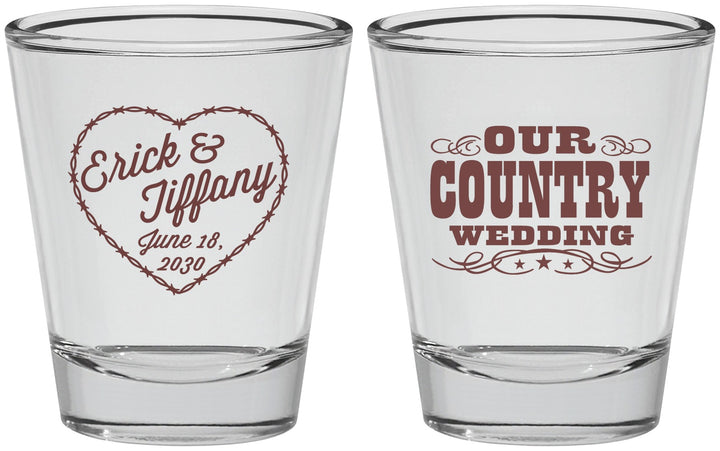 Personalized Wedding Shot Glasses - Country Wedding | 484