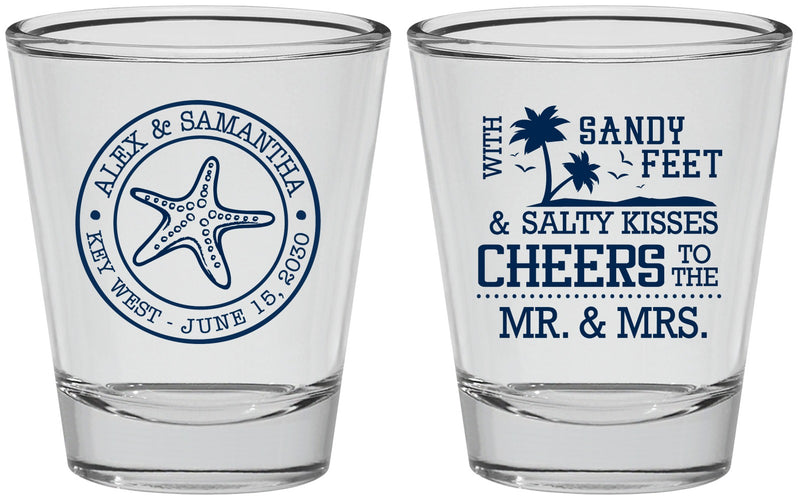 Personalized Wedding Shot Glasses - Sandy Feet Salty Kisses | 488