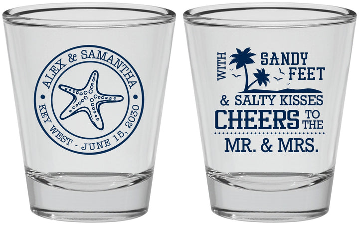 Personalized Wedding Shot Glasses - Sandy Feet Salty Kisses | 488