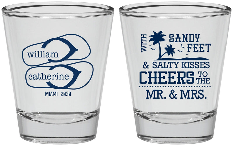 Personalized Wedding Shot Glasses - Sandy Feet Salty Kisses | 490