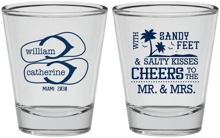 Personalized Wedding Shot Glasses - Sandy Feet Salty Kisses | 490