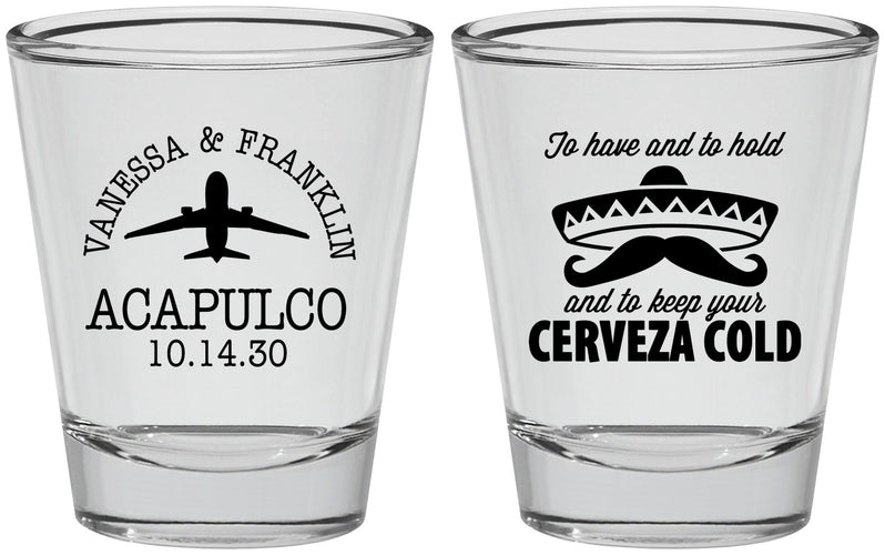 Personalized Wedding Shot Glasses - Destination | 496