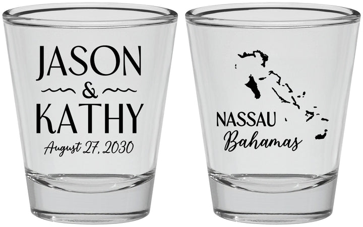 Personalized Wedding Shot Glasses - Bahamas | 506