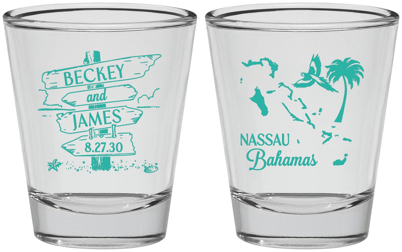 Personalized Wedding Shot Glasses - Bahamas | 507