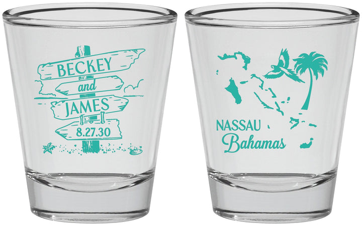Personalized Wedding Shot Glasses - Bahamas | 507