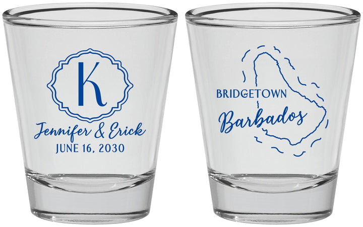 Personalized Wedding Shot Glasses - Barbados | 508