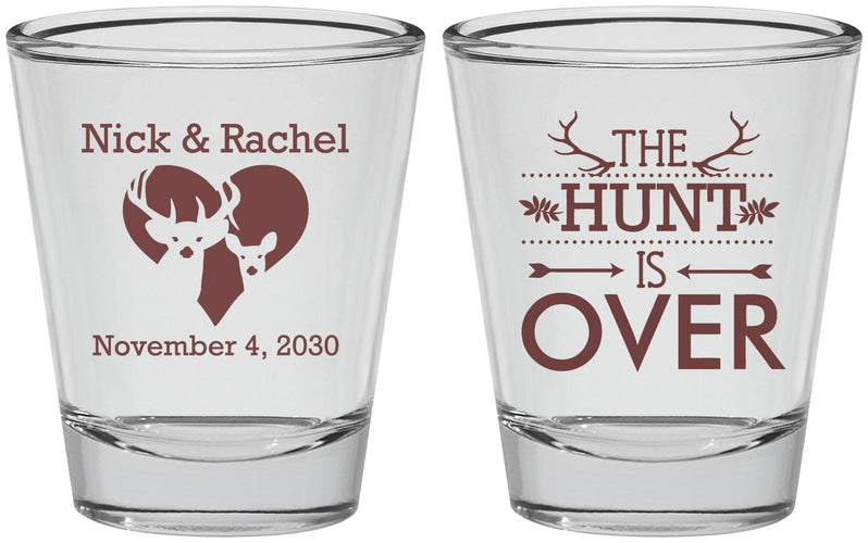 Personalized Wedding Shot Glasses - The Hunt Is Over | 554