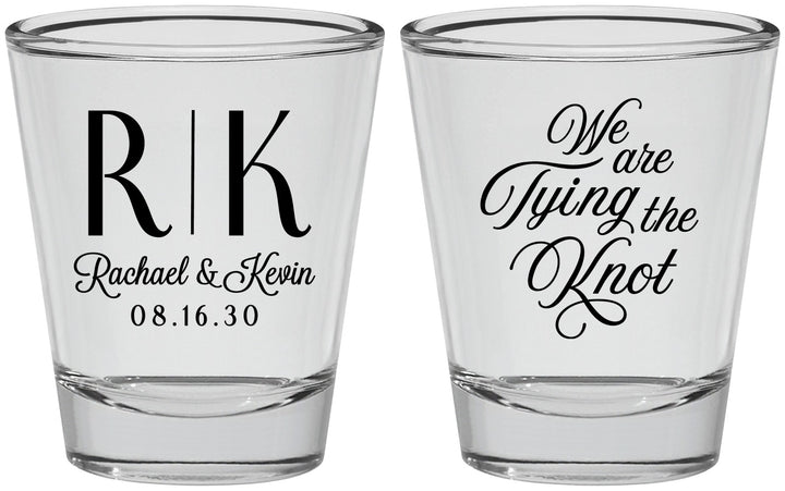 Personalized Wedding Shot Glasses - Monogram Tying Knot | 559