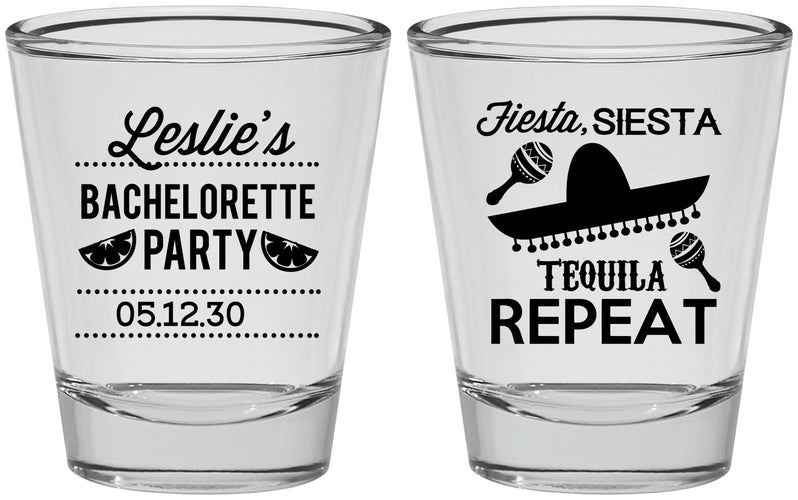 Personalized Bachelorette Shot Glasses - Fiesta Siesta Tequila Repeat | 60003