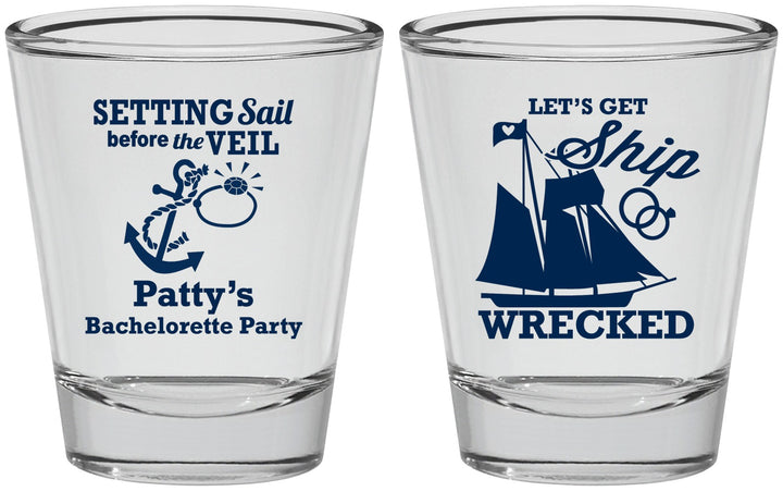 Personalized Bachelorette Shot Glasses - Lets Get Ship Wrecked | 60011
