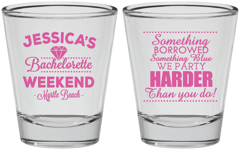 Personalized Bachelorette Shot Glasses - Something Borrowed | 60028
