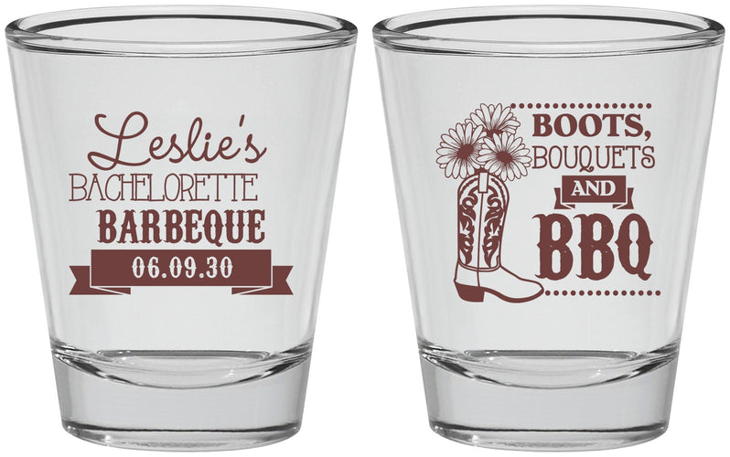 Personalized Bachelorette Shot Glasses - Boots Bouquets Bbq | 60035