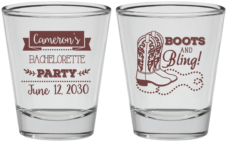 Personalized Bachelorette Shot Glasses - Boots And Bling | 60044
