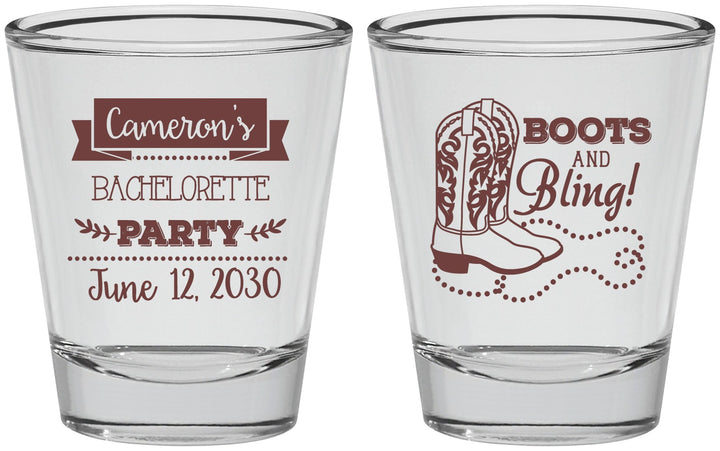 Personalized Bachelorette Shot Glasses - Boots And Bling | 60044