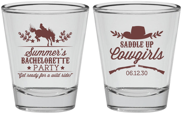 Personalized Bachelorette Shot Glasses - Saddle Up Cowgirls | 60045