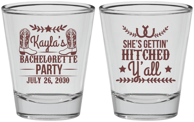Personalized Bachelorette Shot Glasses - Getting Hitched Yall | 60047