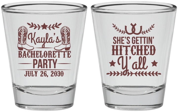 Personalized Bachelorette Shot Glasses - Getting Hitched Yall | 60047