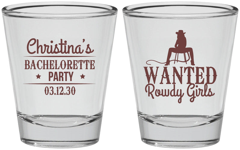 Personalized Bachelorette Shot Glasses - Wanted Rowdy Girls | 60049