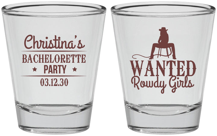 Personalized Bachelorette Shot Glasses - Wanted Rowdy Girls | 60049