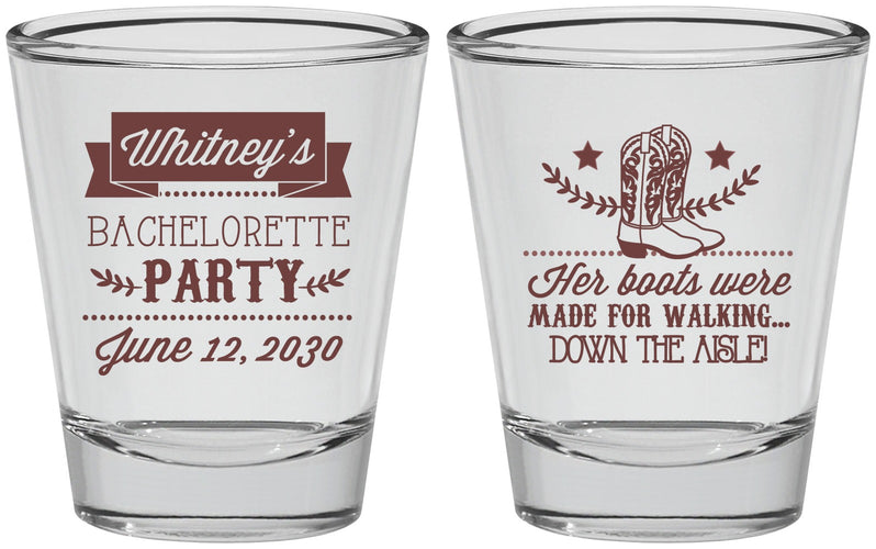 Personalized Bachelorette Shot Glasses - Cowgirl Boots | 60072