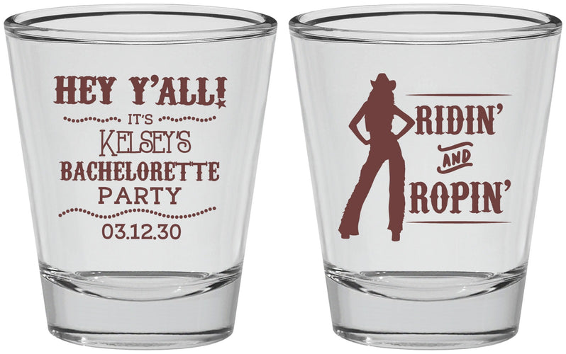 Personalized Bachelorette Shot Glasses - Ridin And Ropin | 60078