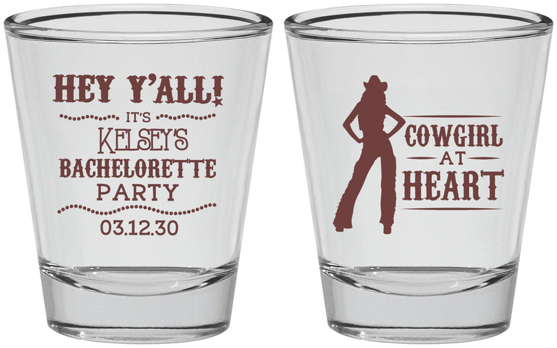 Personalized Bachelorette Shot Glasses - Cowgirl At Heart | 60079