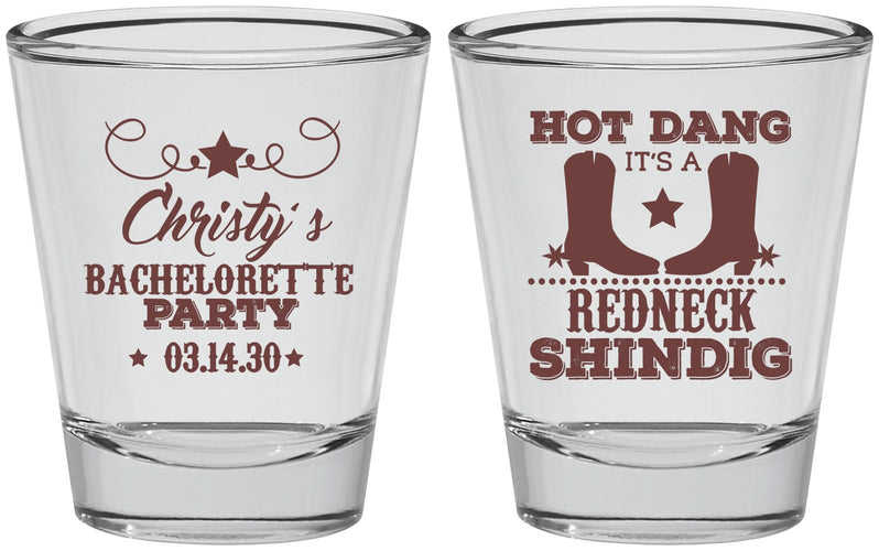 Personalized Bachelorette Shot Glasses - Redneck Shindig | 60100