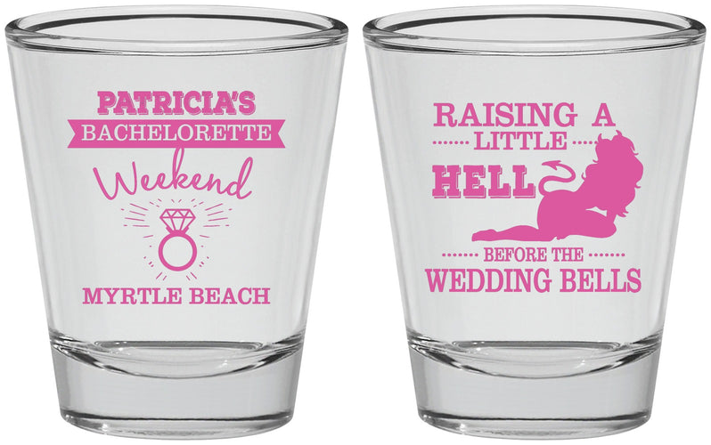 Personalized Bachelorette Shot Glasses - Raising A Little Hell | 60104