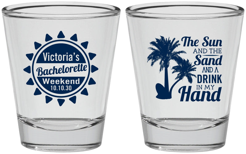 Personalized Bachelorette Shot Glasses - Sun Sand Drink Hand | 60114