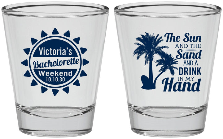 Personalized Bachelorette Shot Glasses - Sun Sand Drink Hand | 60114