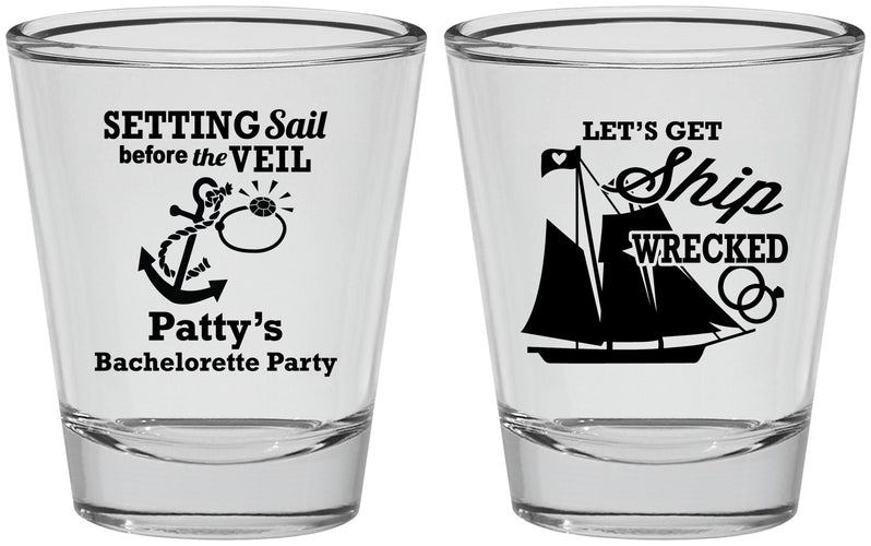 Personalized Bachelorette Shot Glasses - Setting Sail Before Veil | 60116