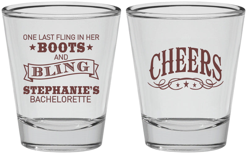 Personalized Bachelorette Shot Glasses - Boots And Bling | 60118