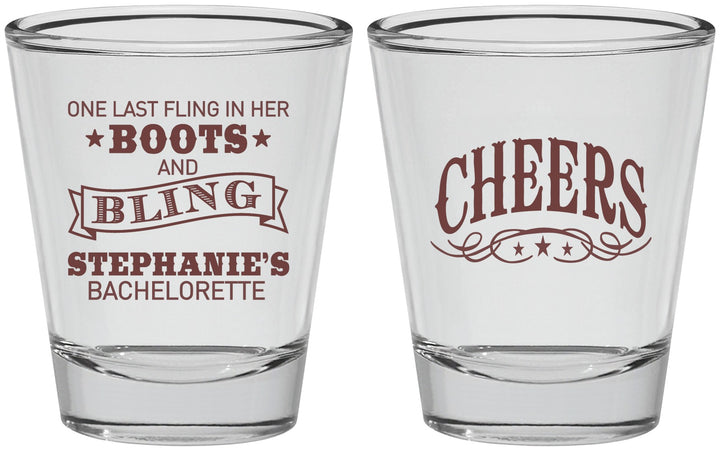 Personalized Bachelorette Shot Glasses - Boots And Bling | 60118