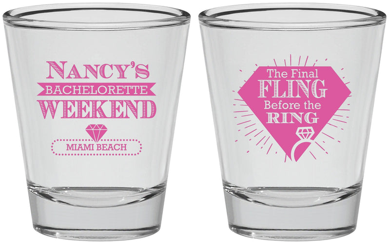 Personalized Bachelorette Shot Glasses - Final Fling Before The Ring | 60129