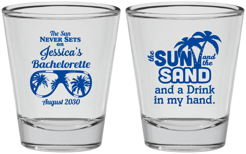 Personalized Bachelorette Shot Glasses - Sun Sand Drink Hand | 60134