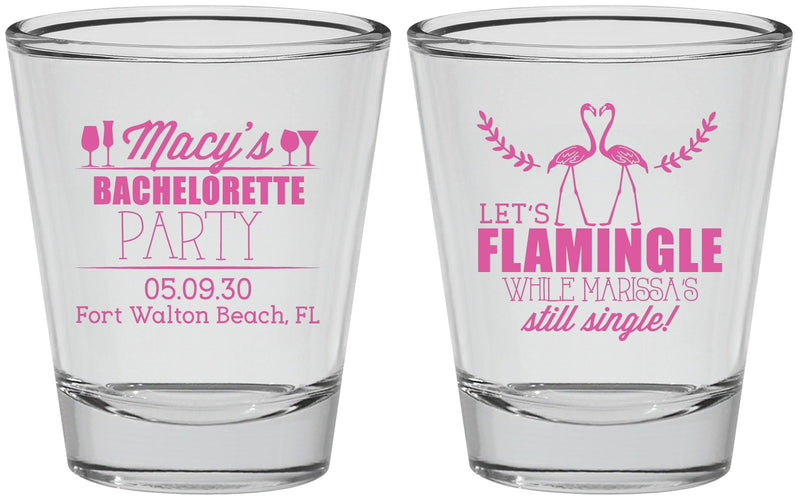 Personalized Bachelorette Shot Glasses - Lets Flamingle Still Single | 60144