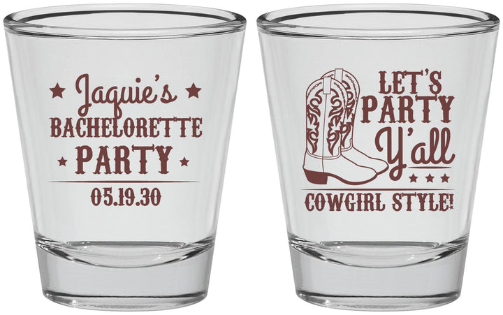 Personalized Bachelorette Shot Glasses - Cowgirl Boots | 60163