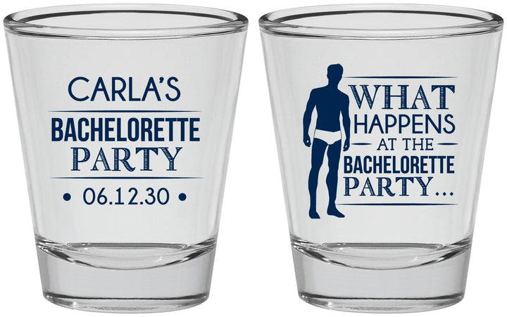 Personalized Bachelorette Shot Glasses - What Happens | 60172